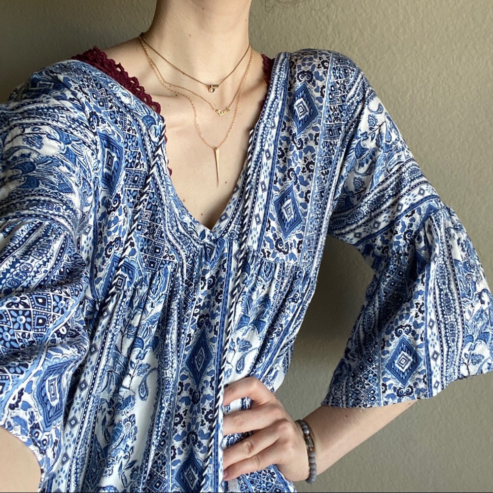Altar’d State Blue & White Boho Blouse 💙